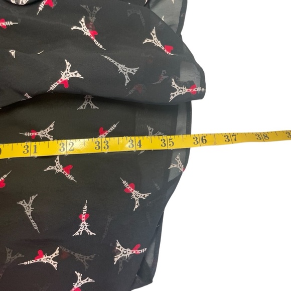 Elle Dress Size M Juniors Chiffon Black Cap Sleeve Semi Pleat Eiffel Tower Paris - Picture 12 of 12